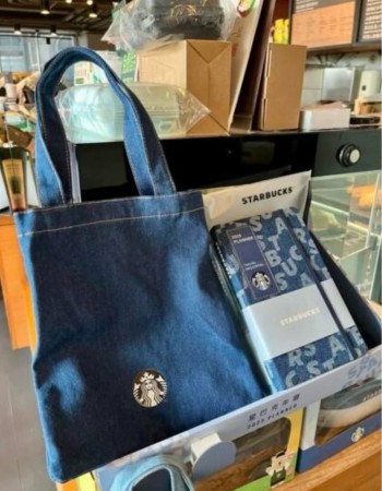 Starbucks星巴克 丹寧手提袋2件組