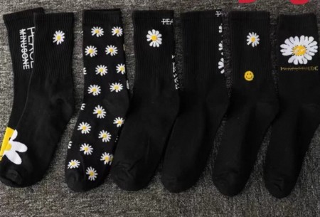 小雛菊刺繡中筒潮襪 （6入一組）